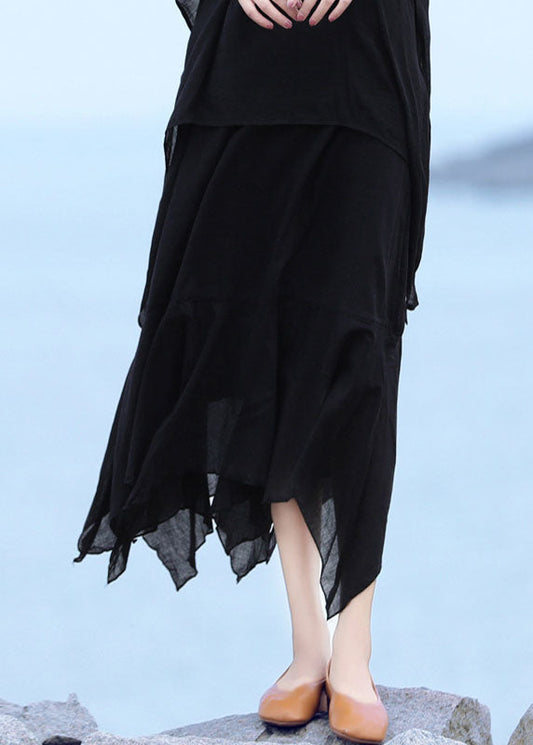 Black Asymmetrical Design Cotton Skirts Summer