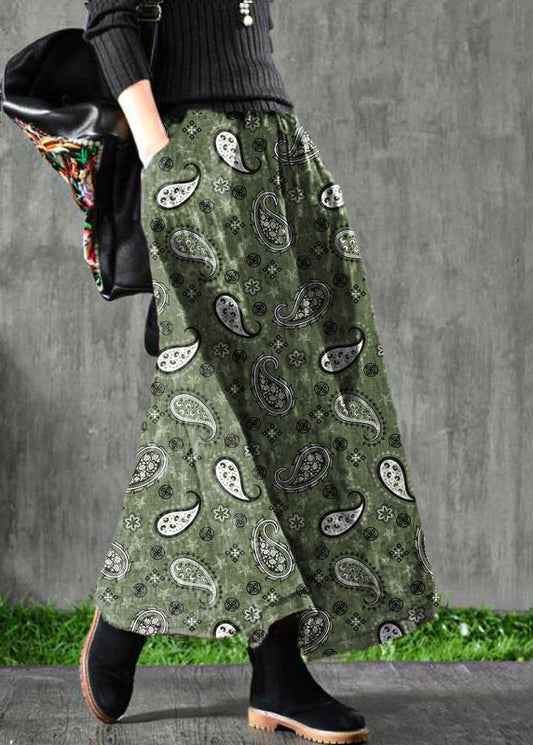 Velour Green Cashew Nuts Skirt Maxi Length