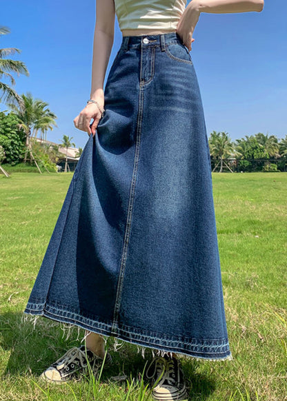 Modern Blue Pockets High Waist Patchwork Denim a Line Skirts Summer