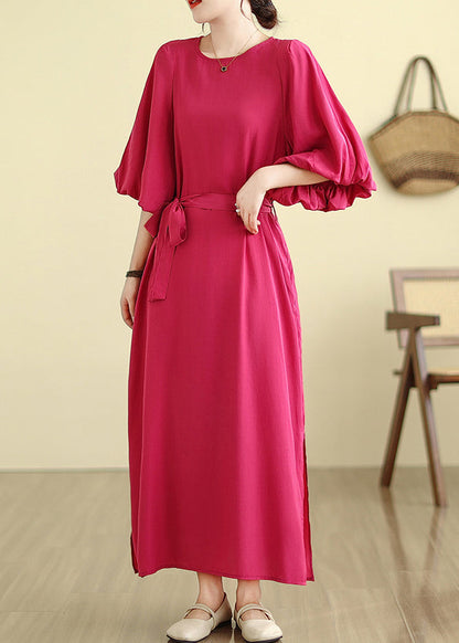 Fruit Green Side Open Cotton Vacation Dresses Lantern Sleeve