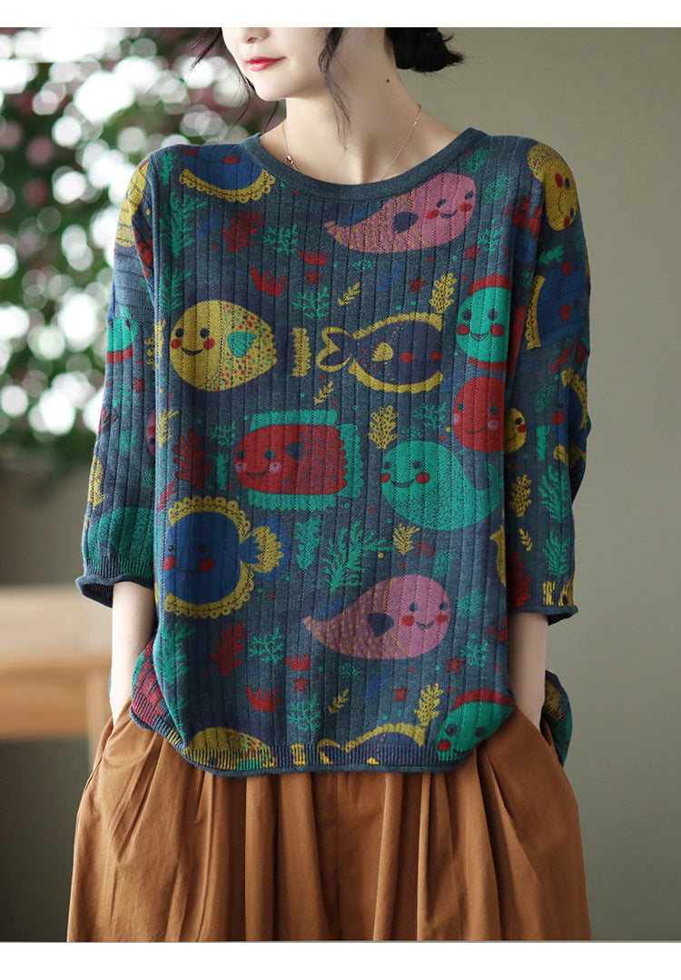 -print Cotton-knit Top