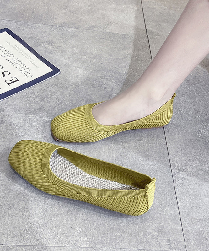 Yellow Knit Cotton Fabric Flat Feet Shoes for