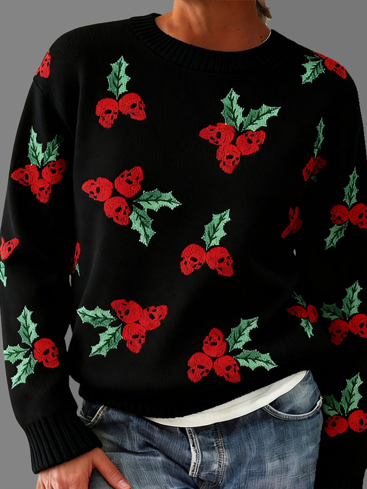 Comstylish Women's Dark Christmas Round Neck Knitted Sweater