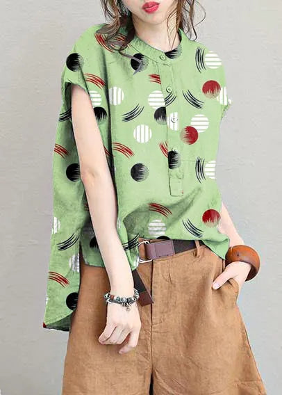 Unique O Neck Linen Tops Blouses Low High Design Clothing Gray Green Shirt