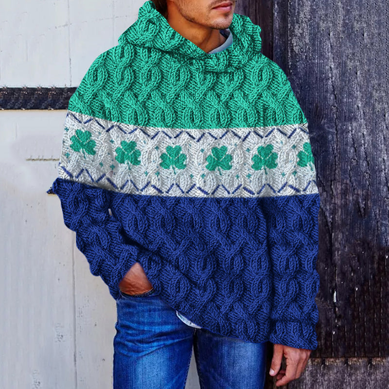 Men's Shamrock Patchwork Art Cozy Hooded Sweater artswardrobe
