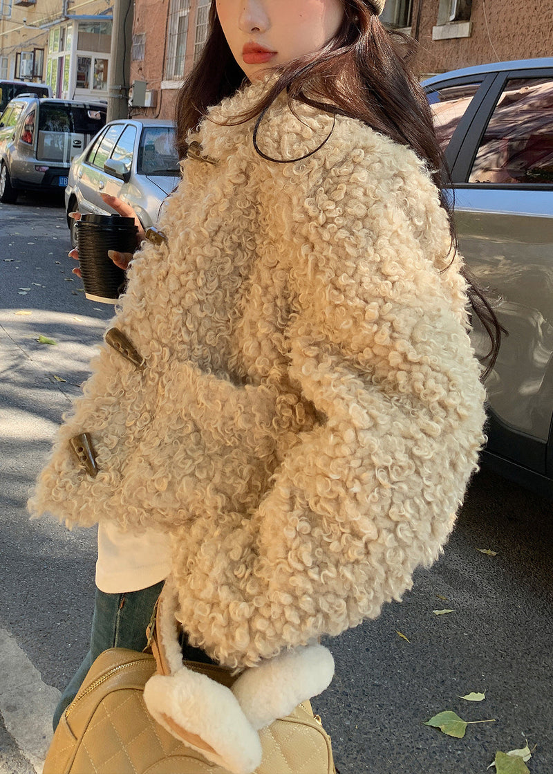 Coffee Peter Pan Collar Pockets Faux Fur Jacket Spring