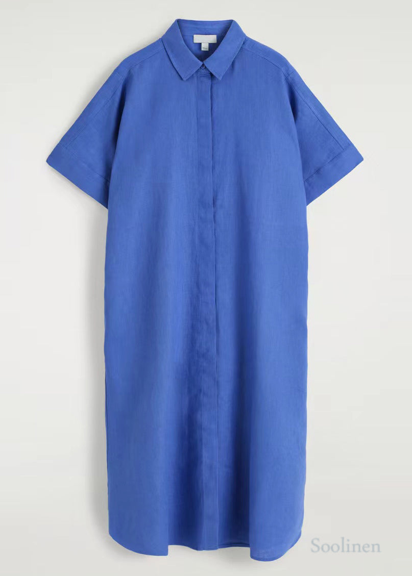 Blue Peter Pan Collar Linen Straight Dresses Summer