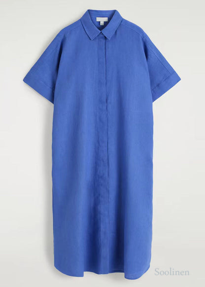 Blue Peter Pan Collar Linen Straight Dresses Summer