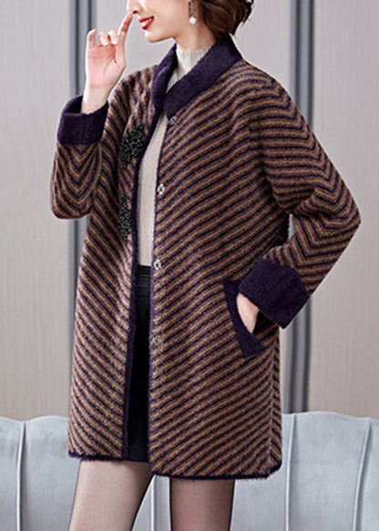 Boutique Coffee Triped Striped Mink Velvet Coats Spring