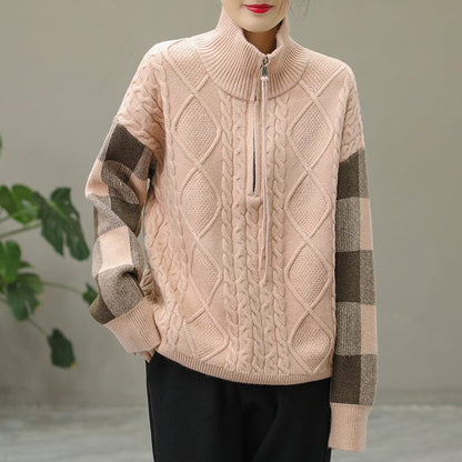 Winter Color Matching Zipper Sweater
