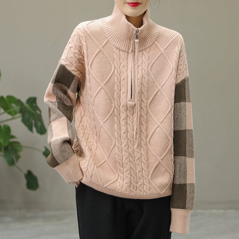 Winter Color Matching Zipper Sweater