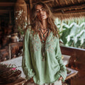 Women's Floral Printed Art V-neck Long Sleeve Tunic elevenforest