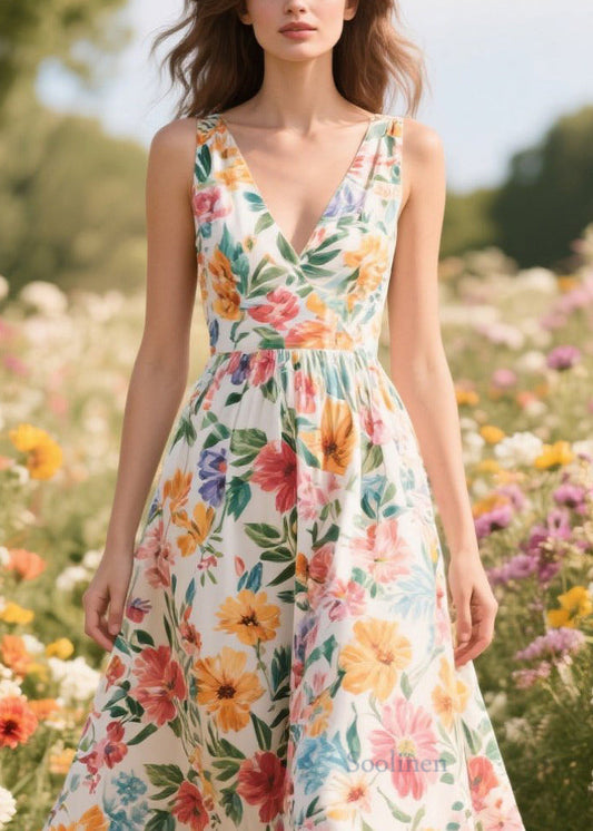 Flower Print Exra Large Hem Chiffon Cami Dress Summer