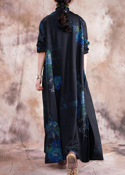 Fine Blue Prints Coats Loose Fitting Trench Coats Fall Outwear Lapel Collar