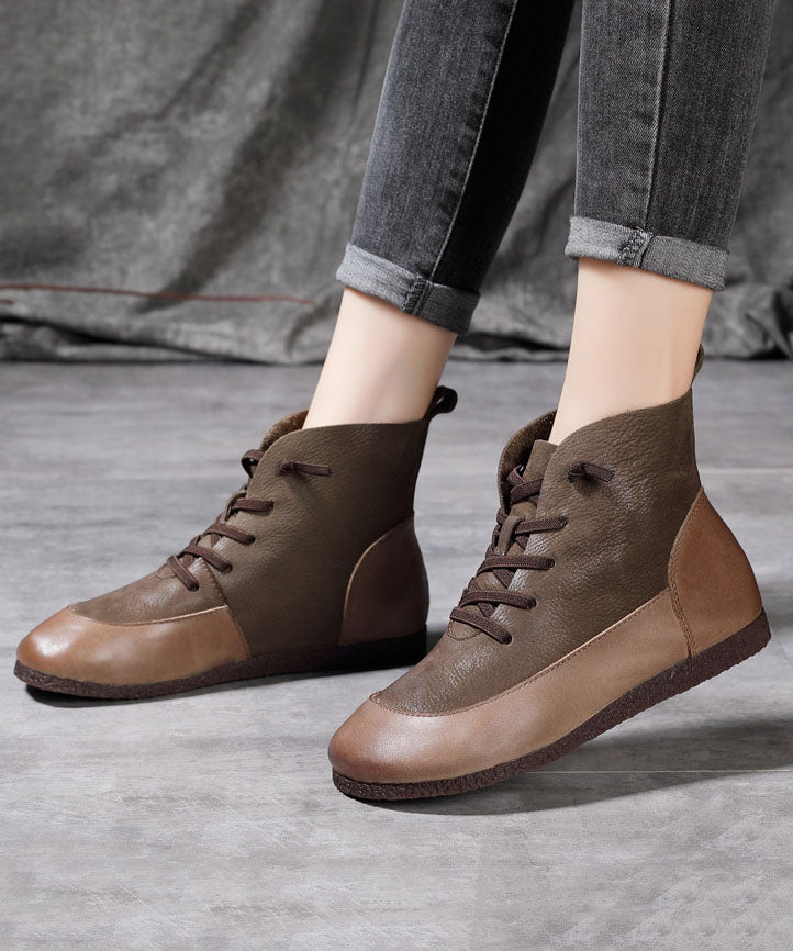 Grey Boots Cowhide Leather Art Splicing Boots