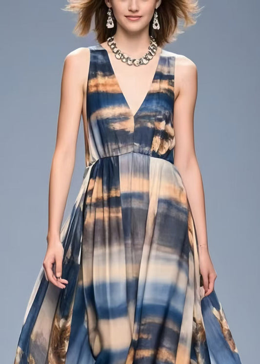 Navy Tie Dye Exra Large Hem Chiffon Beach Dress Summer