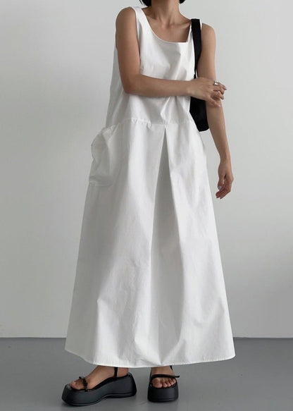 White U Neck Cotton Robe Dresses Sleeveless