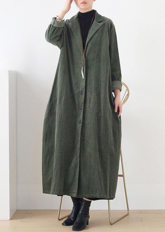 Notched Patchwork Coats Green Cotton Outwears
