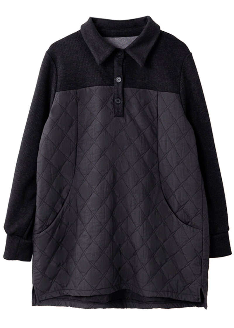 Black Peter Pan Collar Patchwork Plaid Sweatshirt Spring