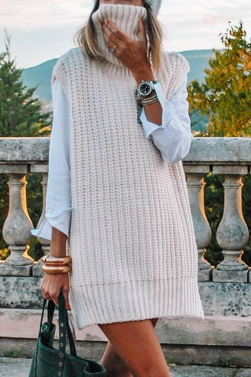 Turndown Collar Sleeveless Sweater