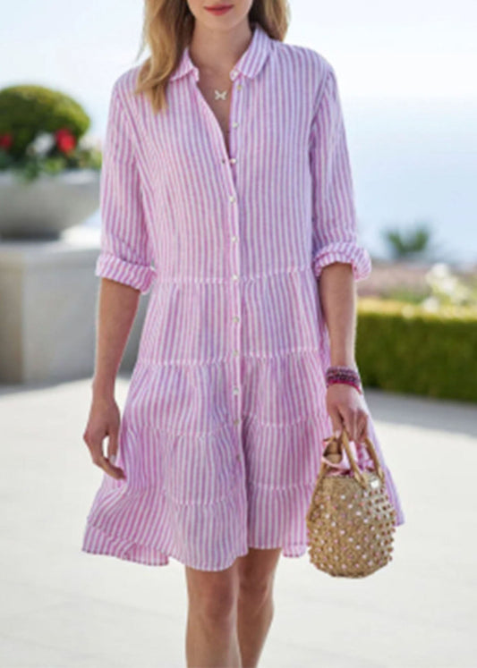 Pink Peter Pan Collar Button Mid Dress Half Sleeve