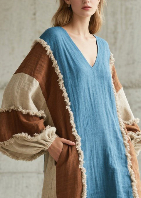 Unique Mixed Color Oversized Patchwork Faux Fur Dress Fall