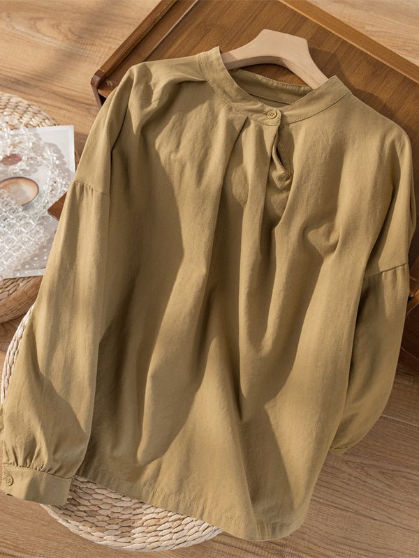 100% Natural Fabric Crew Neck Loose Long-sleeved Shirt in Color