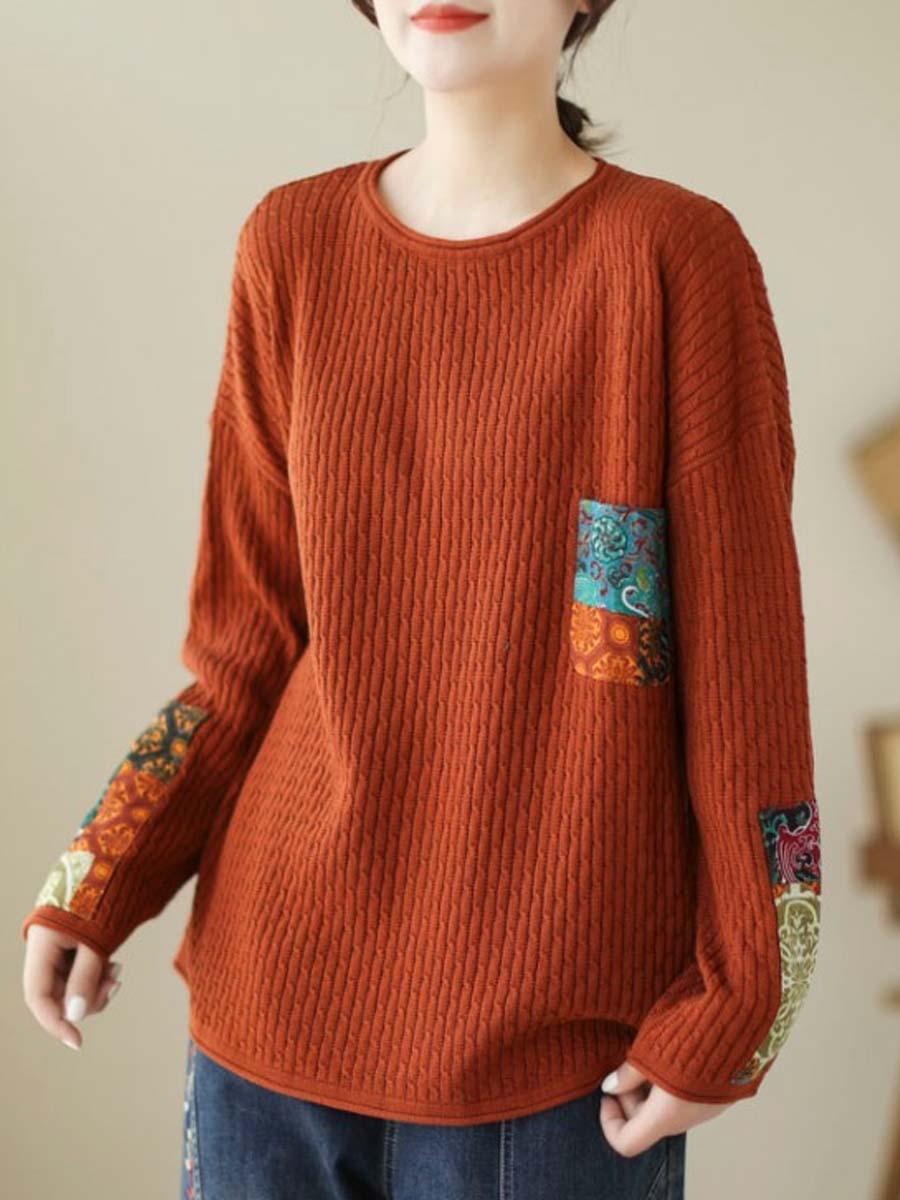 Autumn Artsy Knitted Patchwork Loose Sweater