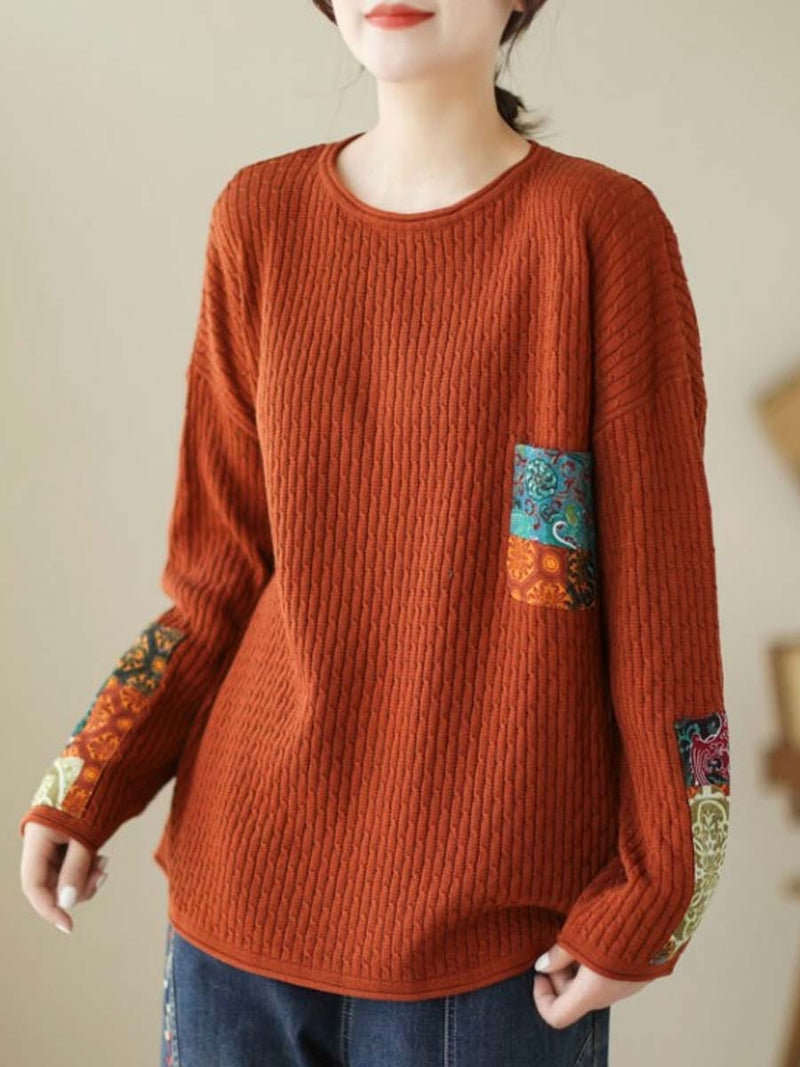 Autumn Artsy Knitted Patchwork Loose Sweater