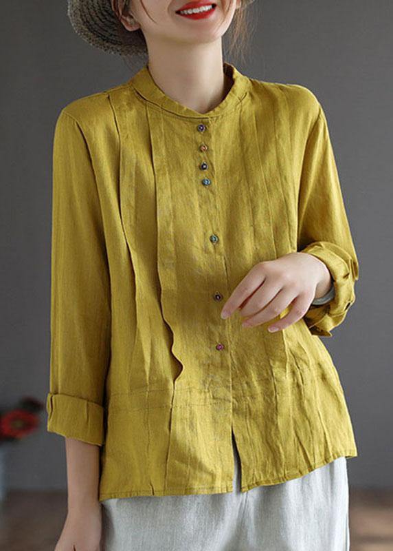 Yellow Button Fall Top Long Sleeve Linen