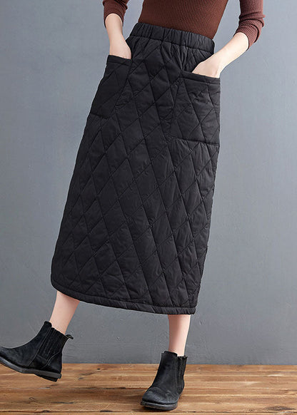 Black Pockets Fine Cotton Filled Skirts Winter