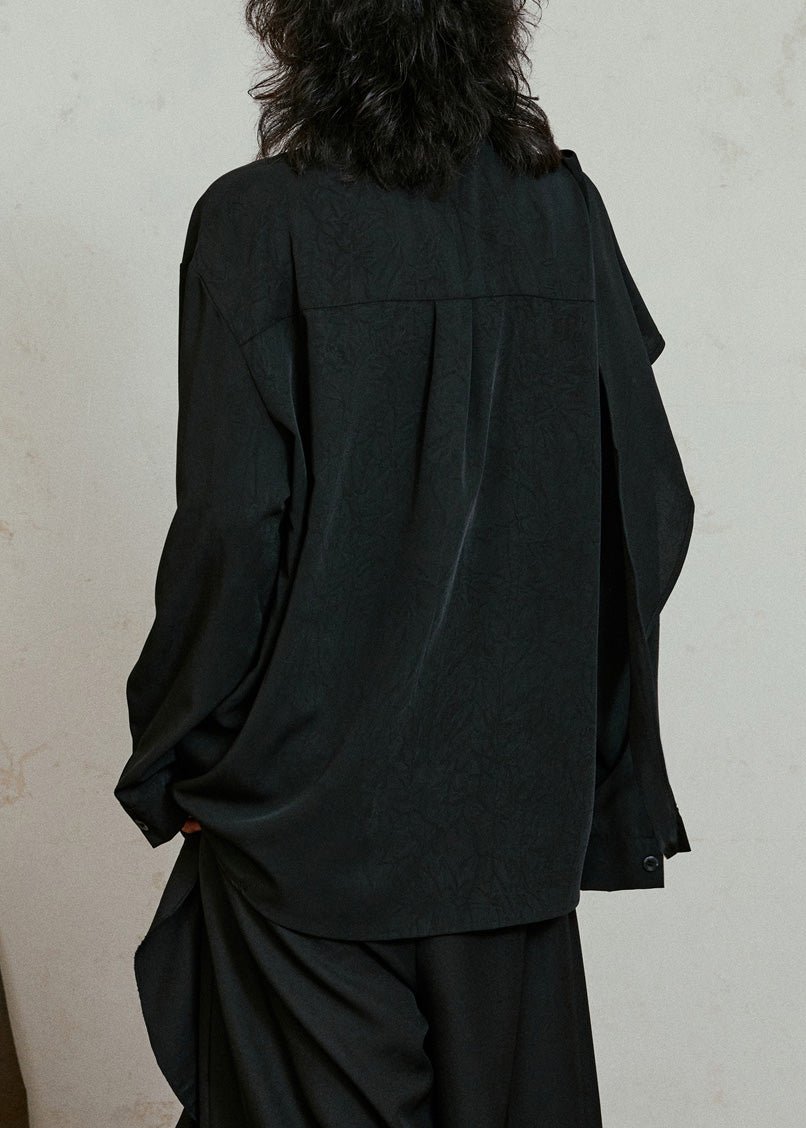 Black Asymmetrical Patchwork Draping Shirt Fall