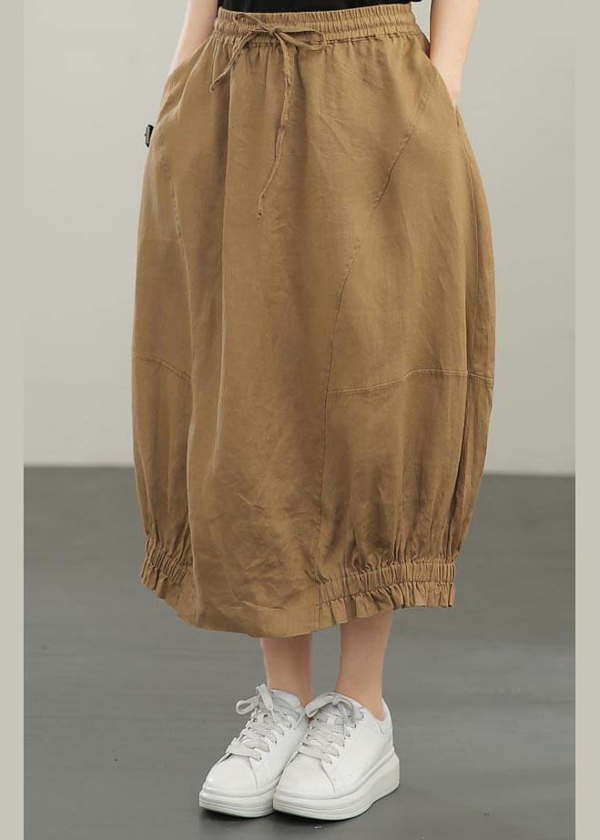 Style Yellow Pockets a Line Summer Linen Skirts