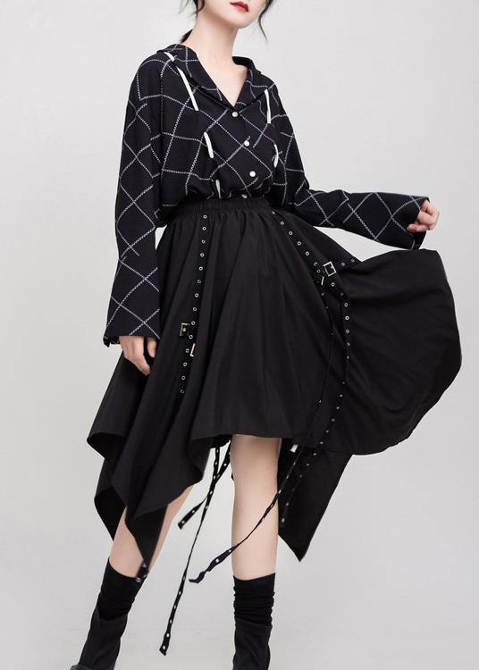 Black Cotton Clothes Elastic Waist Asymmetric Skirt