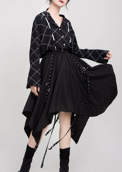 Black Cotton Clothes Elastic Waist Asymmetric Skirt