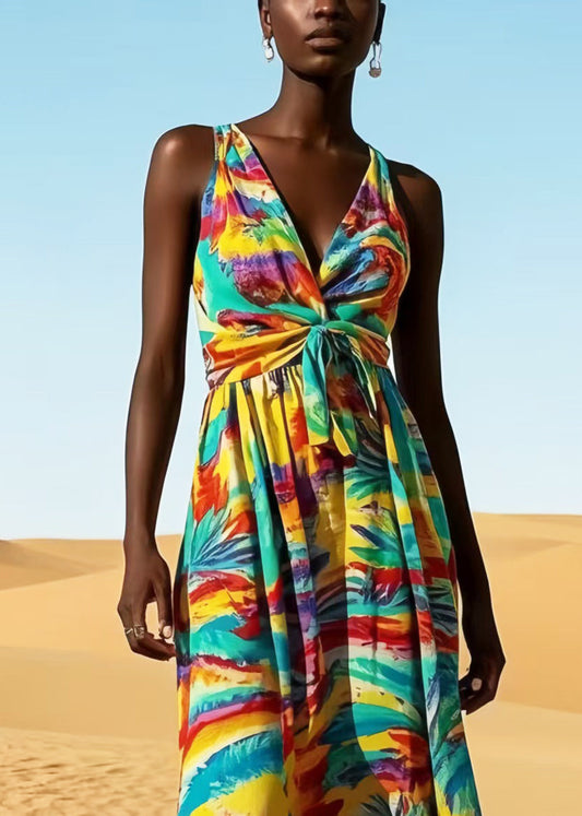 Rainbow V Neck Print Cotton Cami Dress Summer