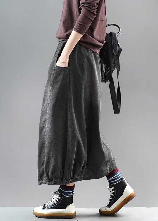Grey Black Wrinkled Patchwork Corduroy Skirts