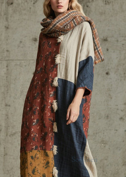 Print Patchwork Cotton Maxi Dresses Fall
