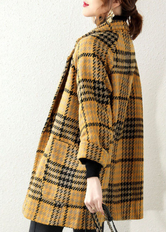 Yellow Peter Pan Collar Plaid Coat Winter