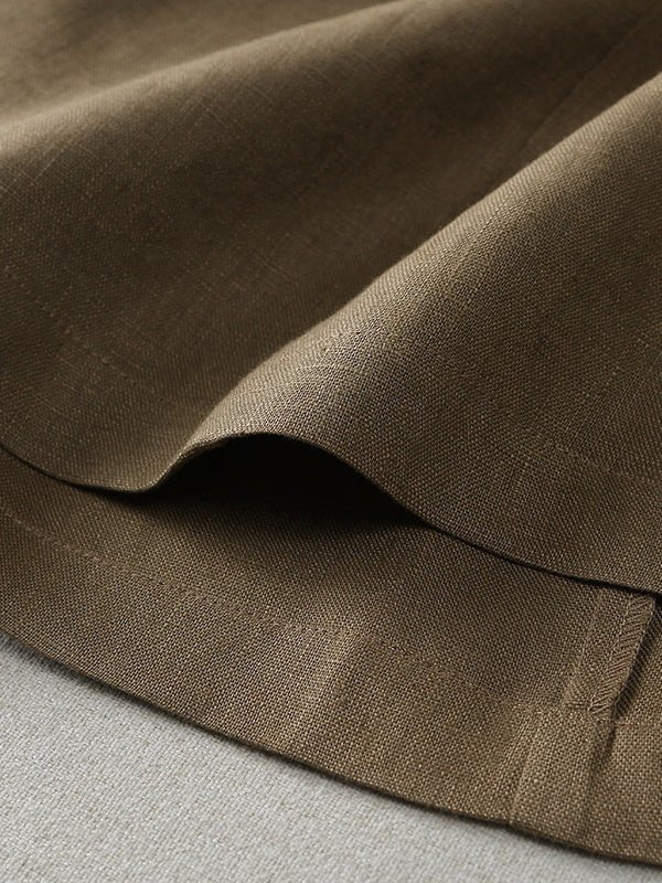 Color Elastic Waist A-line Linen Skirt