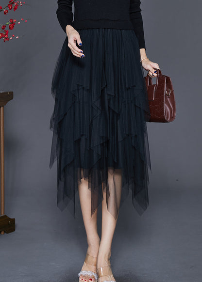 Black Asymmetrical Exra Large Hem Tulle Skirt Summer
