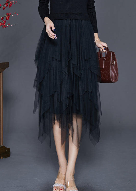 Black Asymmetrical Exra Large Hem Tulle Skirt Summer