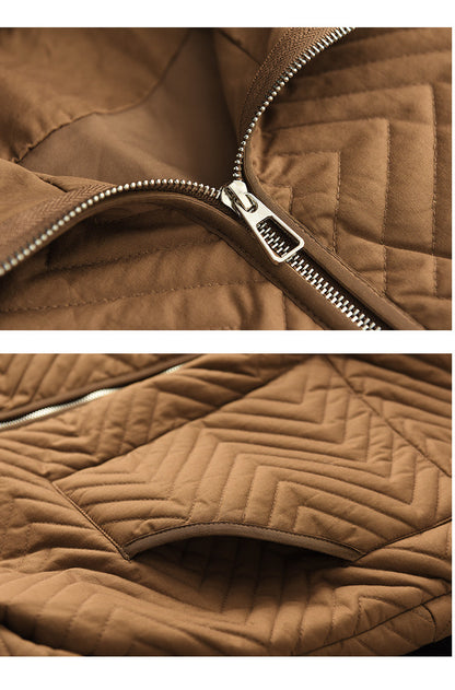 Retro Quilted Diamond Thickened Mid-length Coat