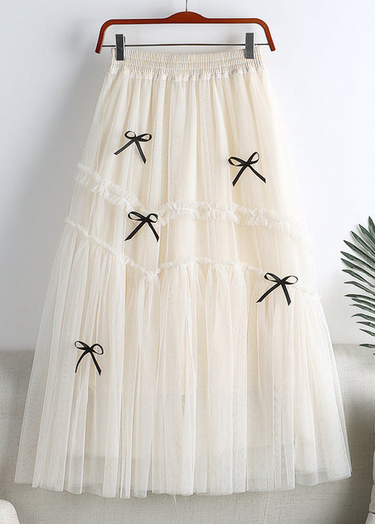 Organic Apricot Elastic Waist Tulle a Line Skirts Fall