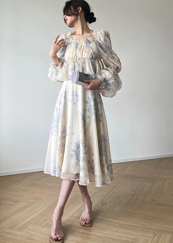 Square Collar Print Top and Skirts Two Pieces Set Fall