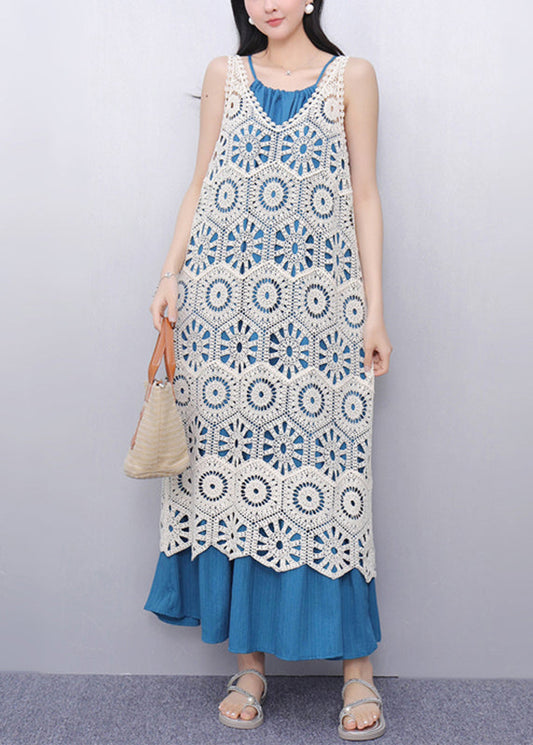 V Neck Hollow Out Long Spaghetti Strap Dress Two Pieces Set Sleeve