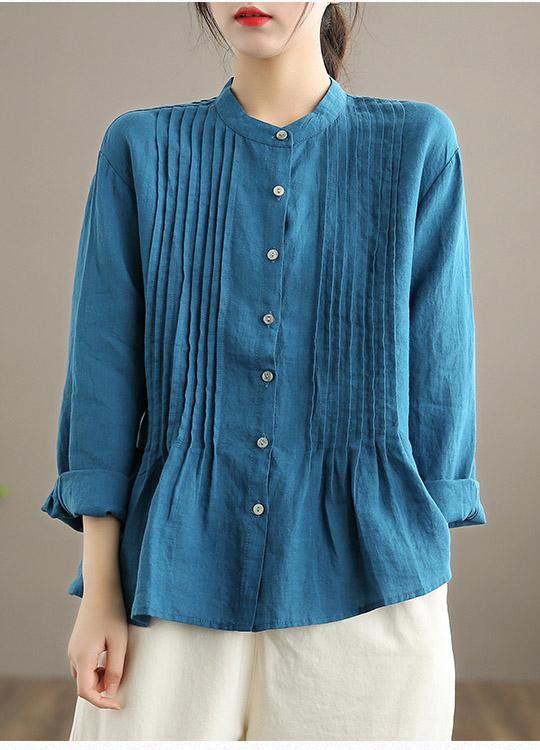 Organic Blue Spring Linen Shirt Tunics Cotton Blouse