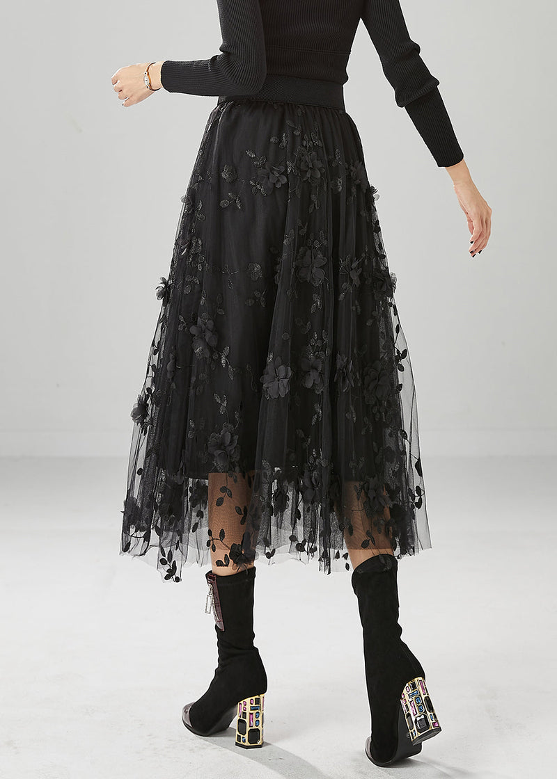 Fine Black Stereoscopic Tulle Skirt Fall