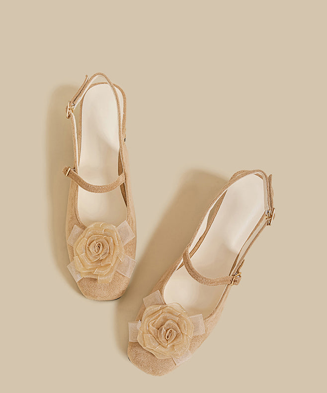 Splicing Chunky Sandals Apricot Suede
