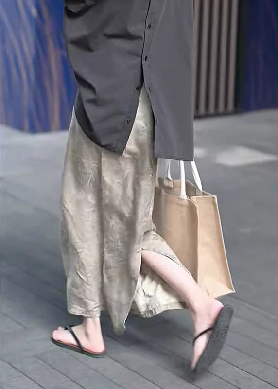 Jacquard Khaki High Waist a Line Skirts Summer